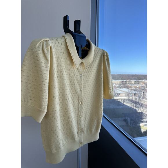 GAP Sweaters - GAP Yellow Collared Button Cardigan Puff Sleeve Sweater Women's Size M